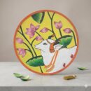 Lotus Cow Madhubani Hand Painted Decorative Plate