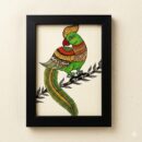 Royal Green Parrot Kalamkari Framed Artwork