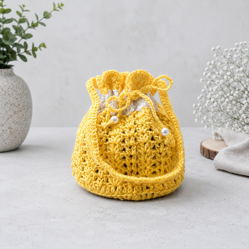 Buttercup Crochet Drawstring Potli Bag