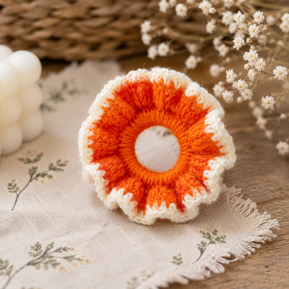 Coral Scrunchie Crochet Hair Tie