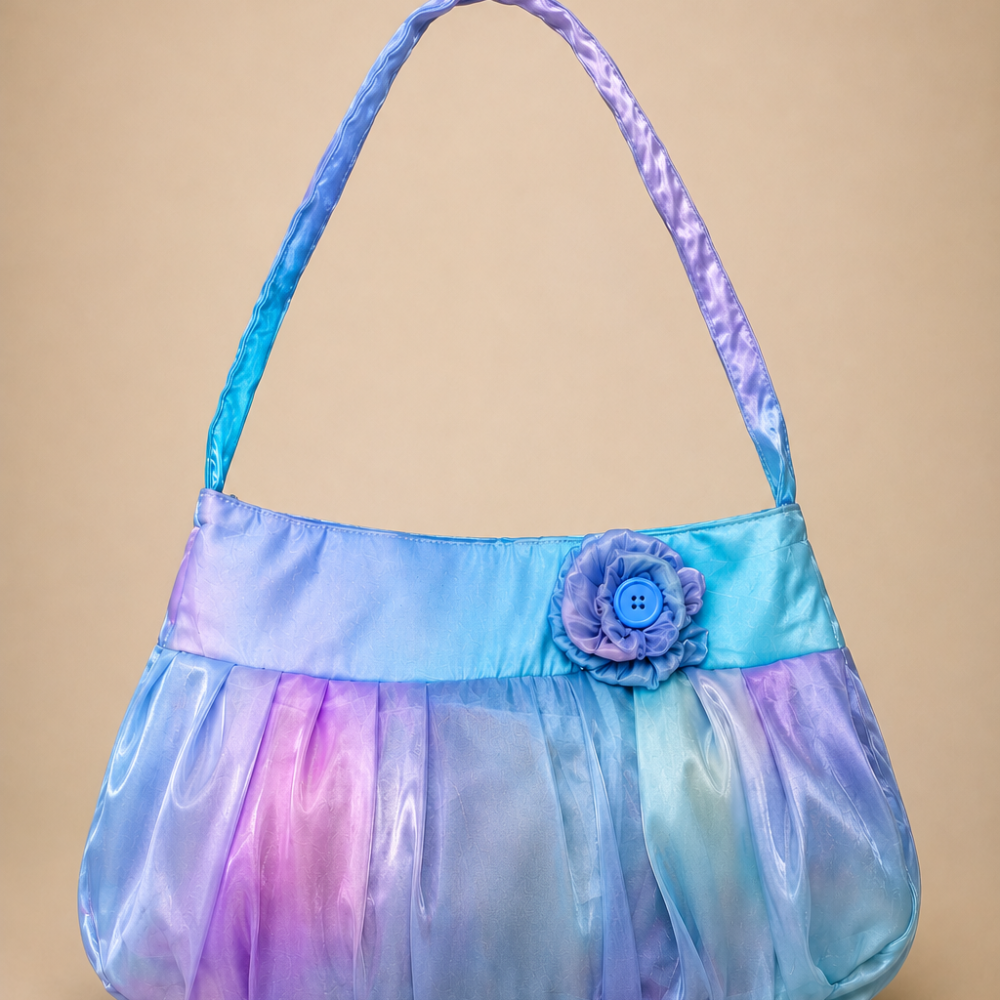 Pastel Blue & Lavender Ruched Satin Handbag