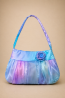 Pastel Blue & Lavender Ruched Satin Handbag