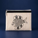 Monochrome Folk Fish Hand-Painted Cotton Hand-Purse