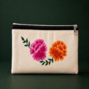 Hand-Painted Pink & Orange Floral Cotton Hand-Purse