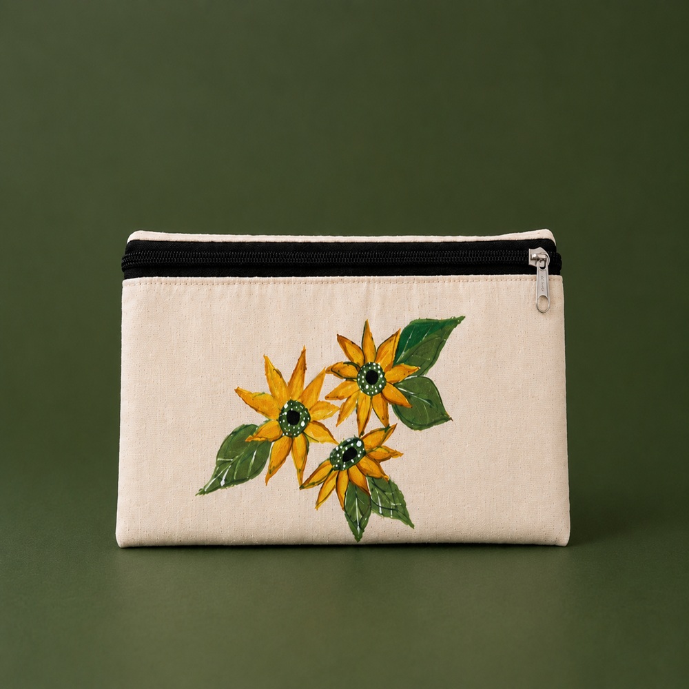 Hand-Painted Sunflower Cotton Hand-Purse