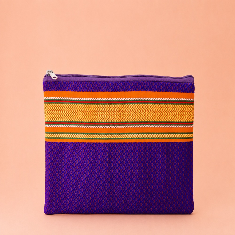 Purple Brocade Hand Purse – Gold Border