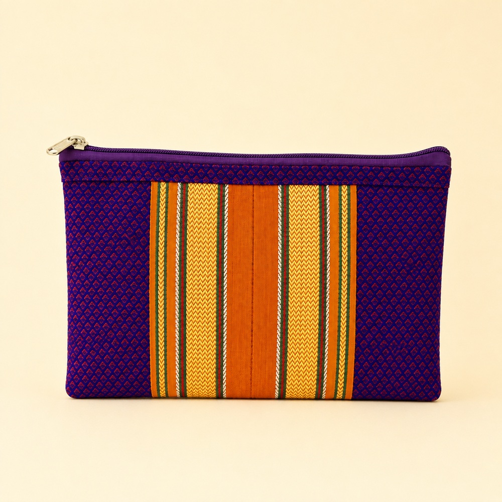 Purple & Gold Woven Hand Purse – Traditional Stripe