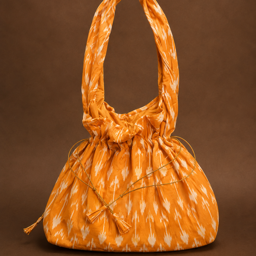 Mustard Ikat-Inspired Print Jhola Bag