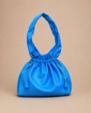 Sky Blue Pleated Fabric Jhola Bag