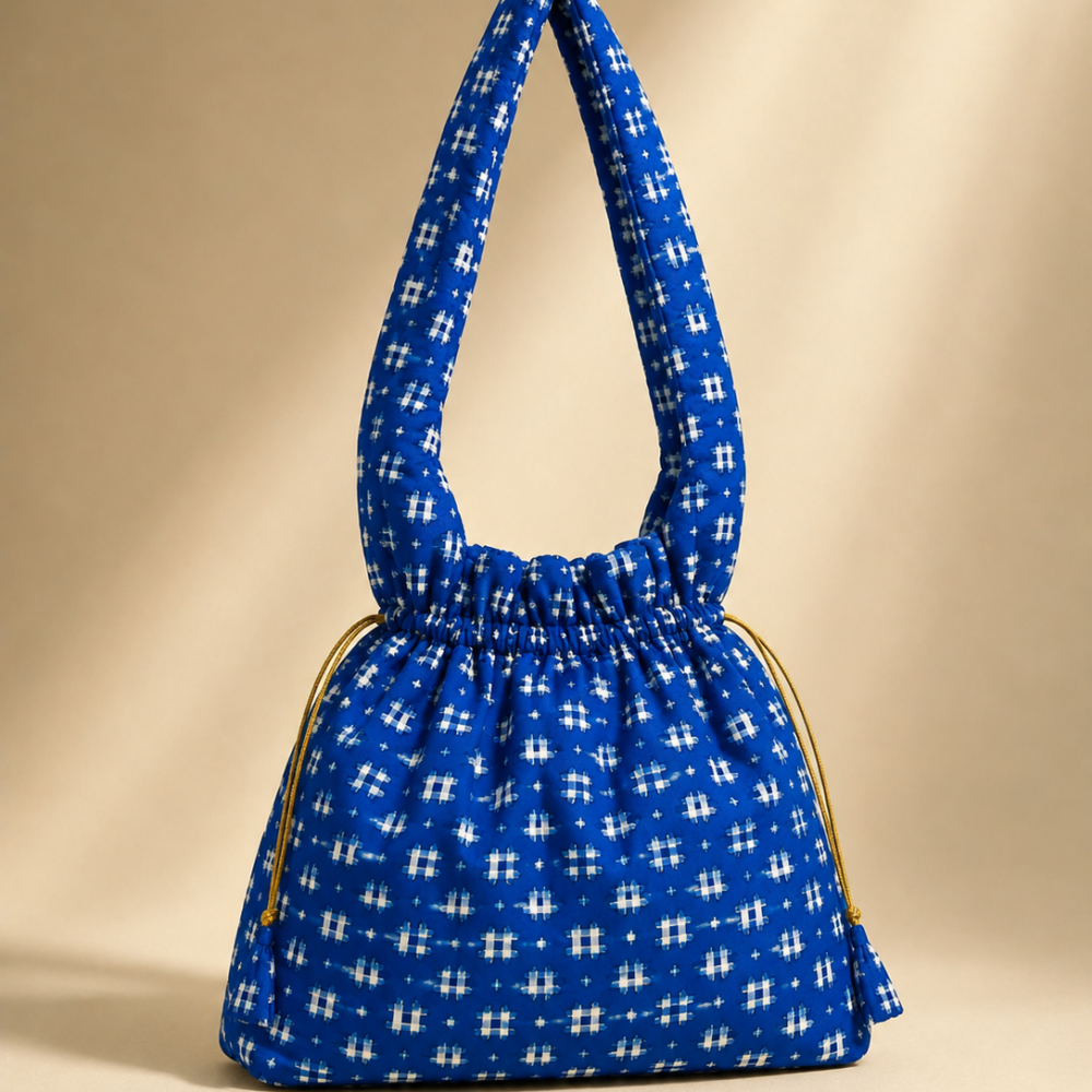 Royal Blue Geometric Print Jhola Bag