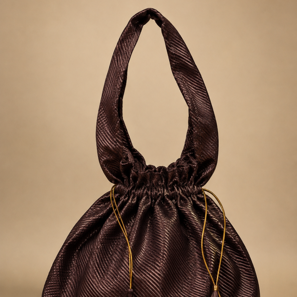 Chocolate Brown Pleated Jhola Bag