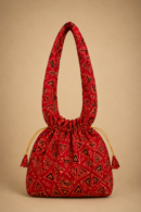 Red Geometric Folk Print Jhola Bag