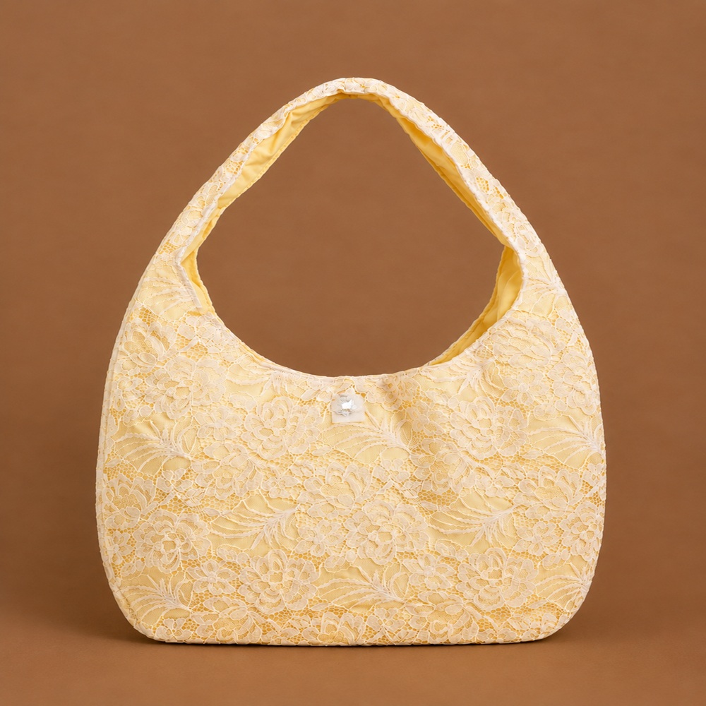 Cream Ivory/ light yellow Floral Lace Tote Bag