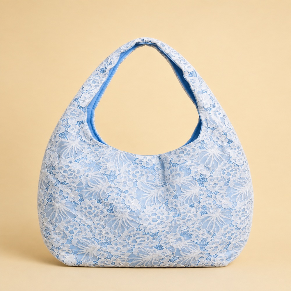 Aqua Blue Floral Lace Tote Bag