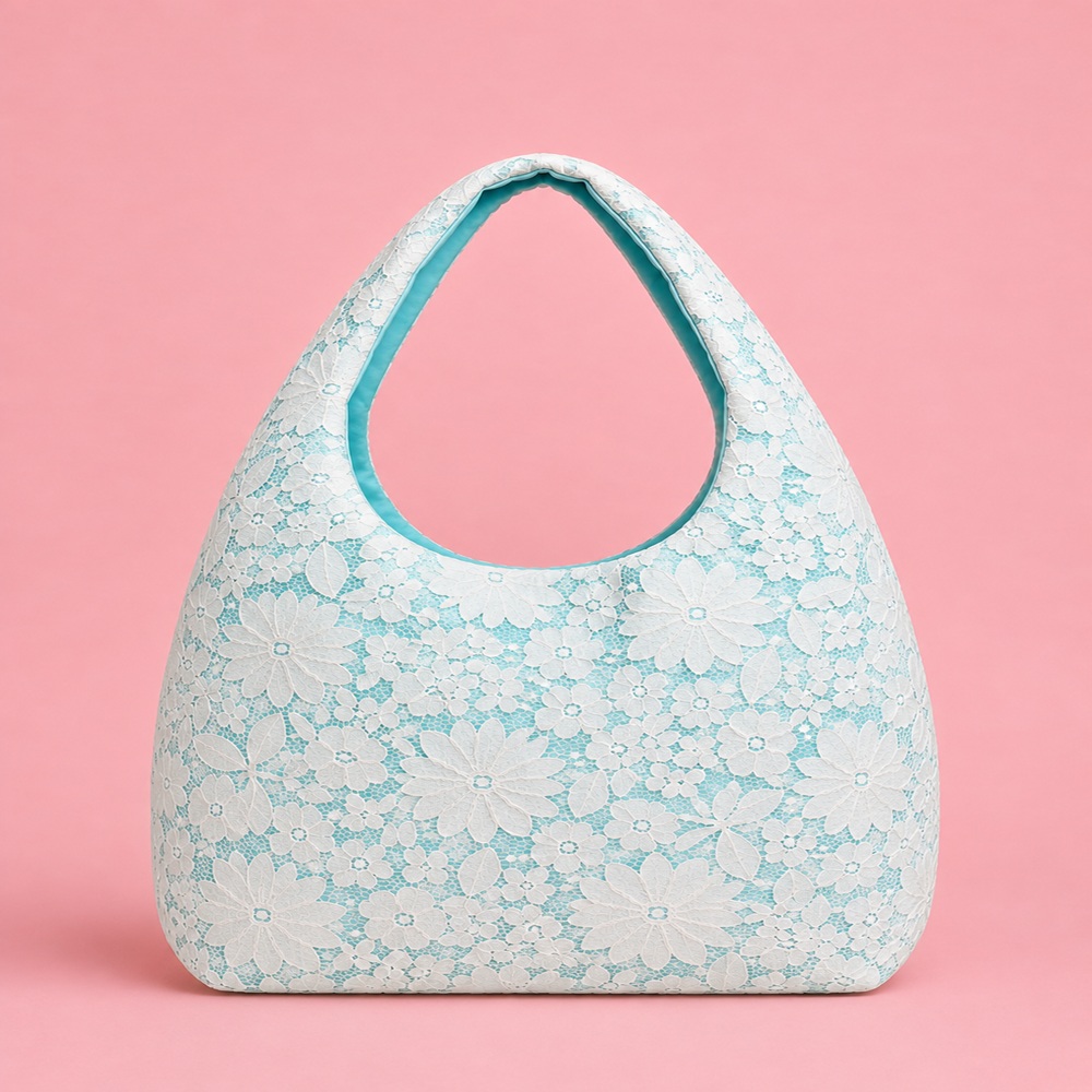 Powder Blue Floral Lace Tote Bag