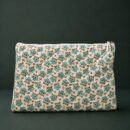 Mint Owl Print Quilted Laptop Sleeve with Floral Charm