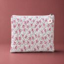 Pink Blossom White Quilted Laptop Sleeve with Floral Charm