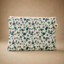 Teal & Blue Quilted Printed Laptop Sleeve with Floral Charm