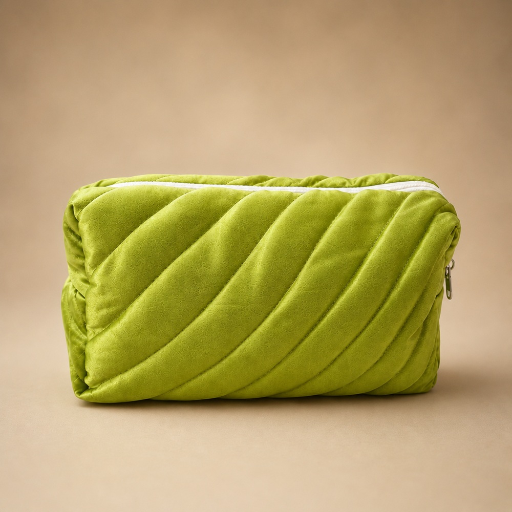 Lime Green Quilted Makeup Pouch