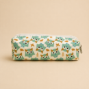 Mint Owl Print Double-Zip Pencil Pouch