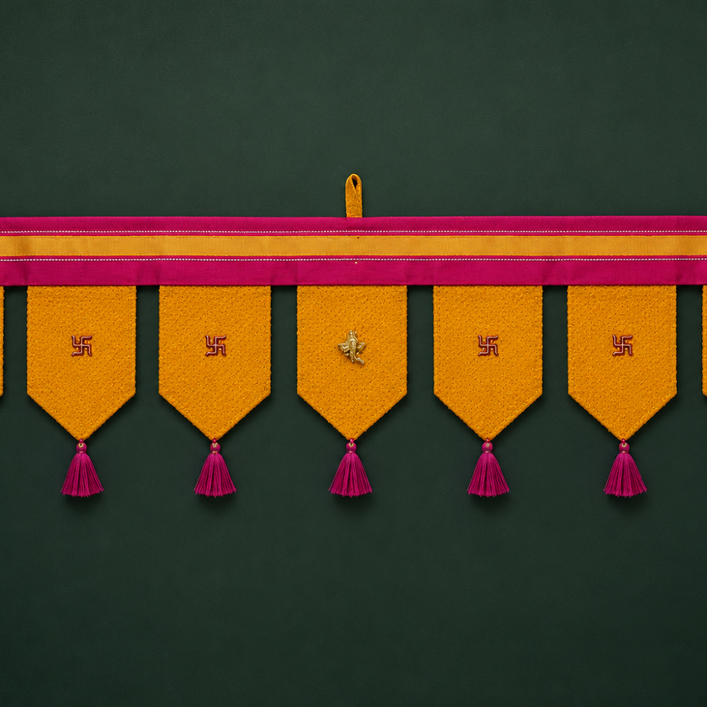 Yellow & Magenta Festive Toran with Hanging Motif Panels