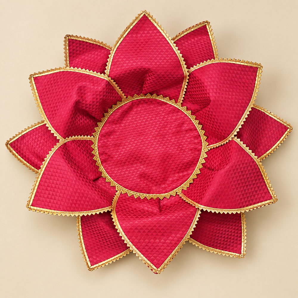 Pink Lotus Pooja Asan with Golden Border