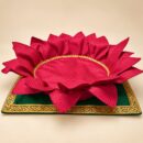 Pink Lotus Raised Pooja Asan with Golden Trim